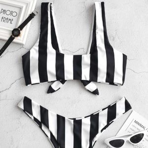 Striped Black & White Bikini